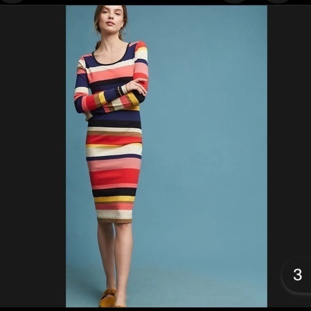 ANTHROPOLOGIE VIVID STRIPE COLUMN DRESS PLENTY BY TRACY REESE Size Small Spring